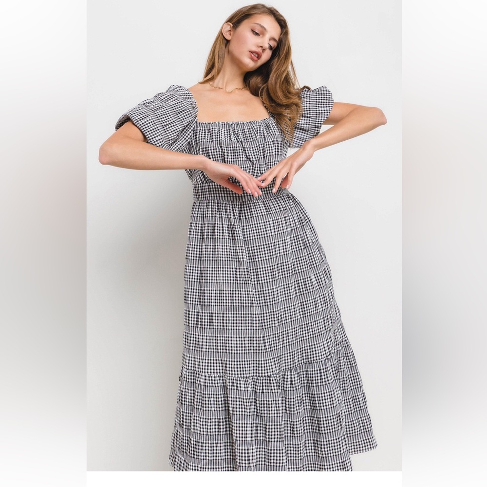 ShopEvelynne Black and White Gingham Midi Dress - Picture 5 of 5